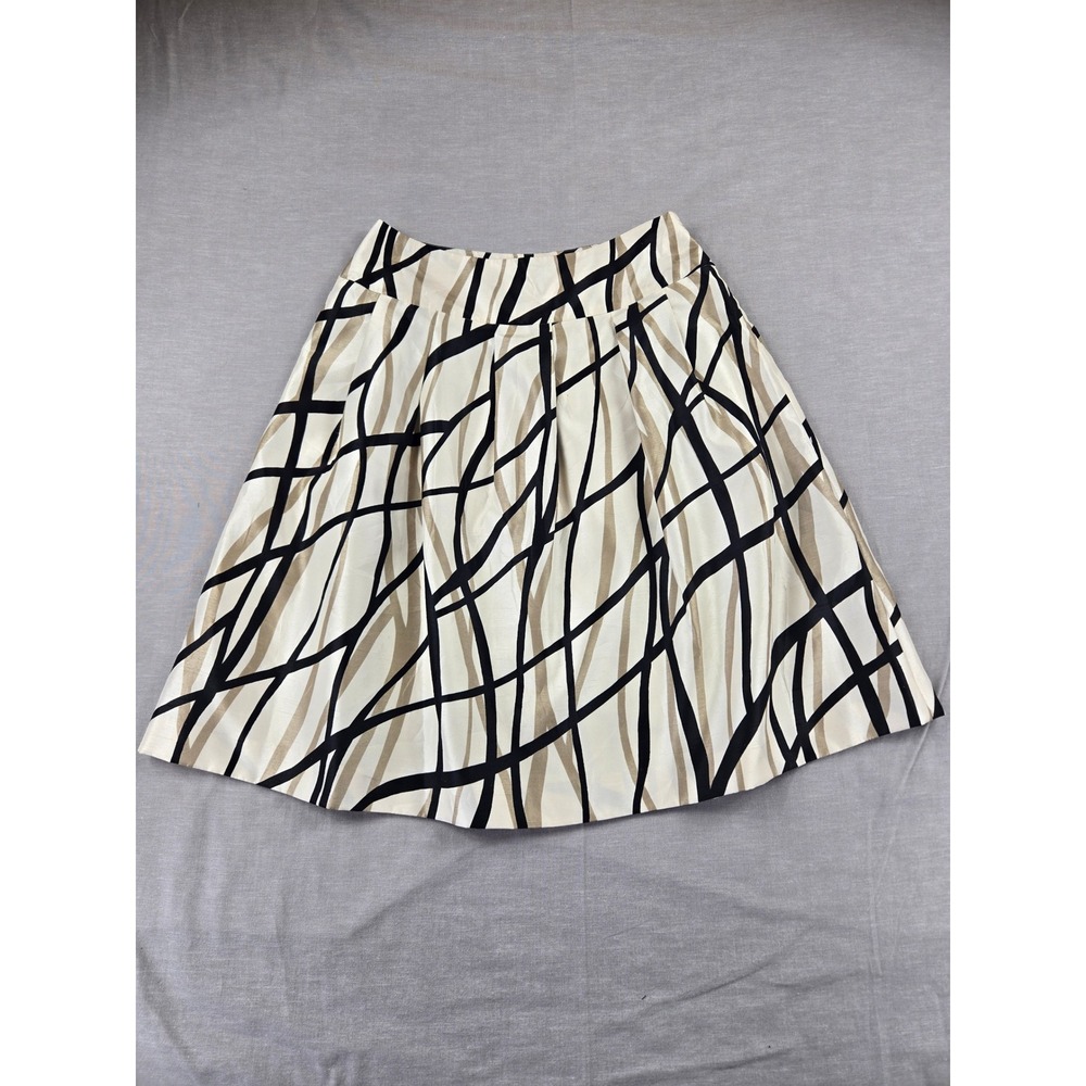 Jessica Howard Womens 6P Petite A-Line Skirt Abstract Geometric Pleated Cream